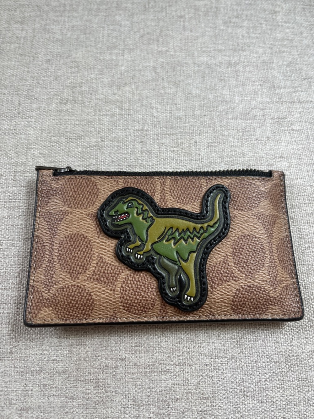 Coach Zip Card Case In Signature Canvas With Rexy